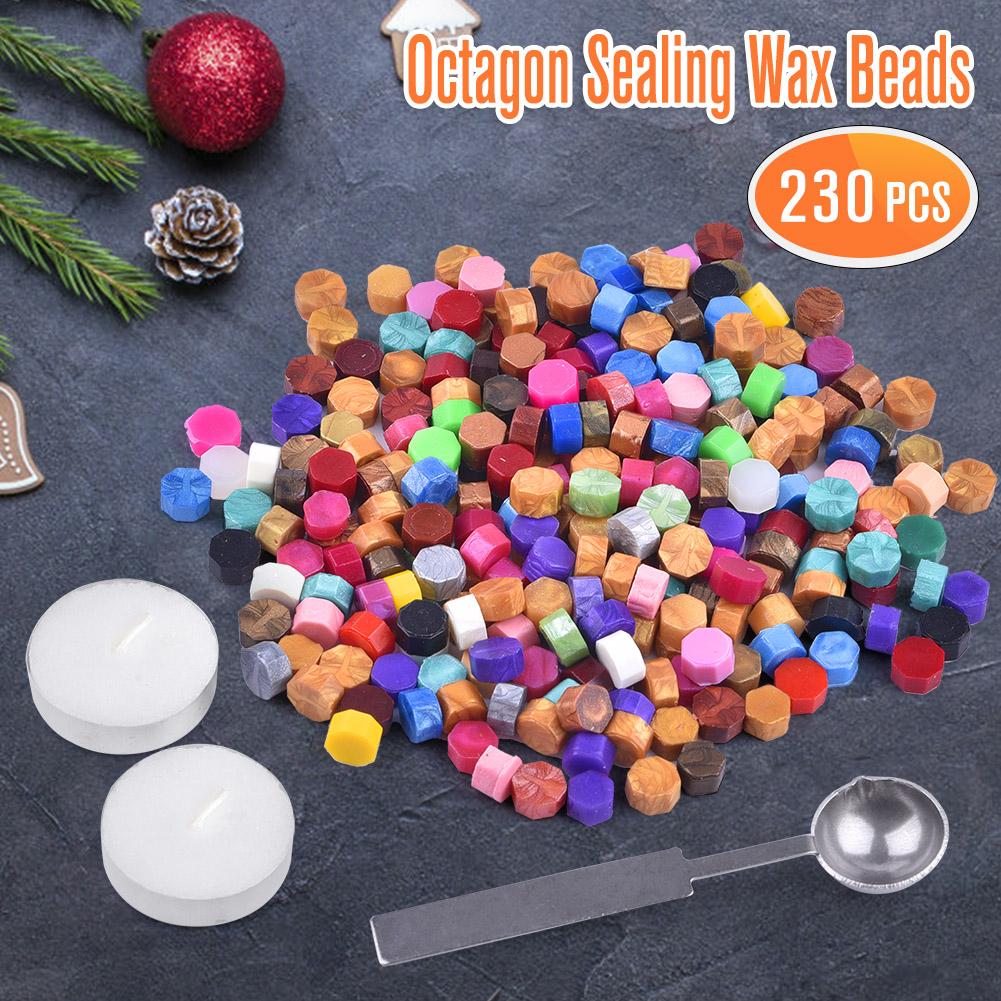 

230PCS Assorted Colors Sealing Wax Beads, Octagon Wax Seal Beads Kit with a Wax Melting Spoon, Candles for Wax Seal Stamp