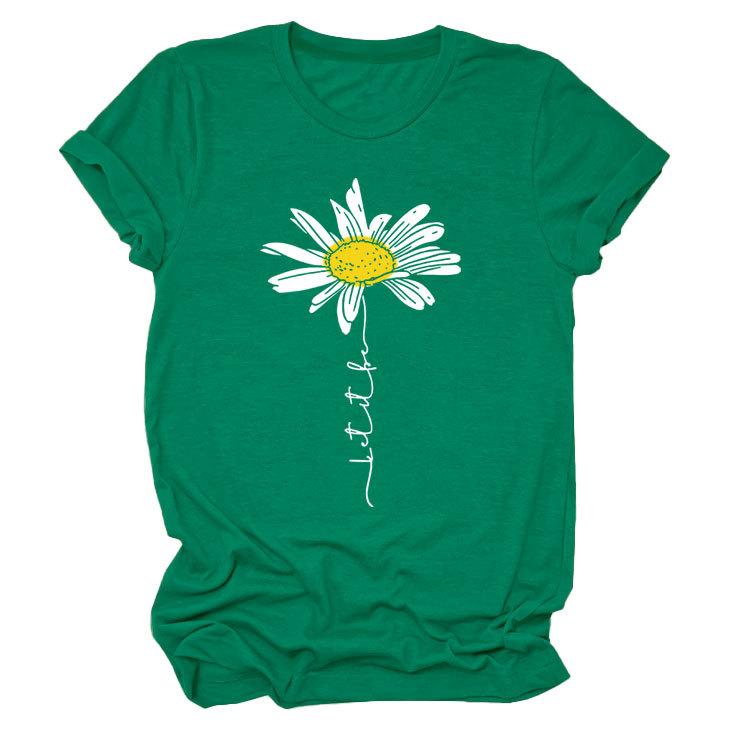 Sommer Rundhals 3D Gänseblümchen Print Top Modische Lässige Kurzarm Damen T-Shirts