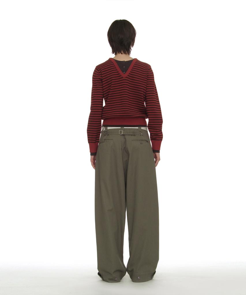 PARTIMENTO WOMEN Colorblock Double Layered Knit Sweater_Chili Stripe
