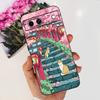 Black Matte Silicone Back Cover For Google Pixel 8A Painting Case Cartoon Lovely Cat Butterfly Flower Bumper Google 8A Soft Etui