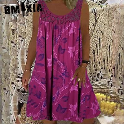 Abiti Donna Stampati Senza Spalline Sexy con Scollo all'Americana Larghi con Pizzo Abiti Casual