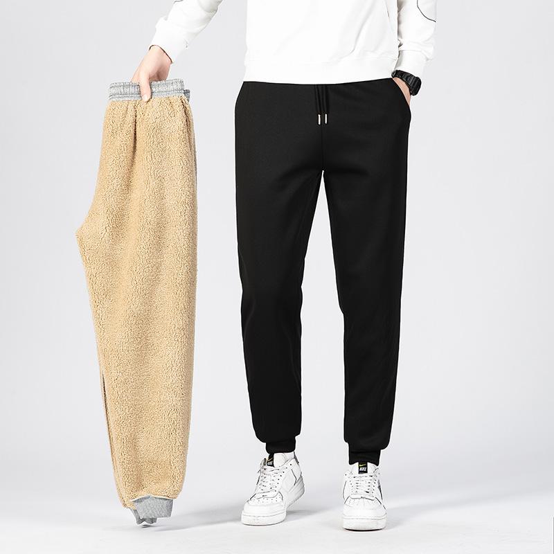 Pants for Men In Autumn and Winter Thickened with Fleece for Outerwear Casual Pants Warm Lamb Wool Sports Sweatpants