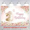 2D 1 Flat Flower Rabbit Girl Birthday Background - Bohemian Flower Watercolor and Easter Rabbit Design