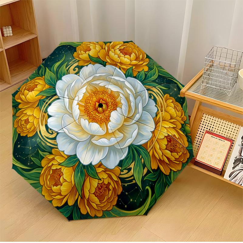 

Circular Floral Ornament (3) Theme Automatic Umbrella Compact 8-Rib Design Sturdy Construction Durable Everyday Carry Umbrella Stylish Accessory