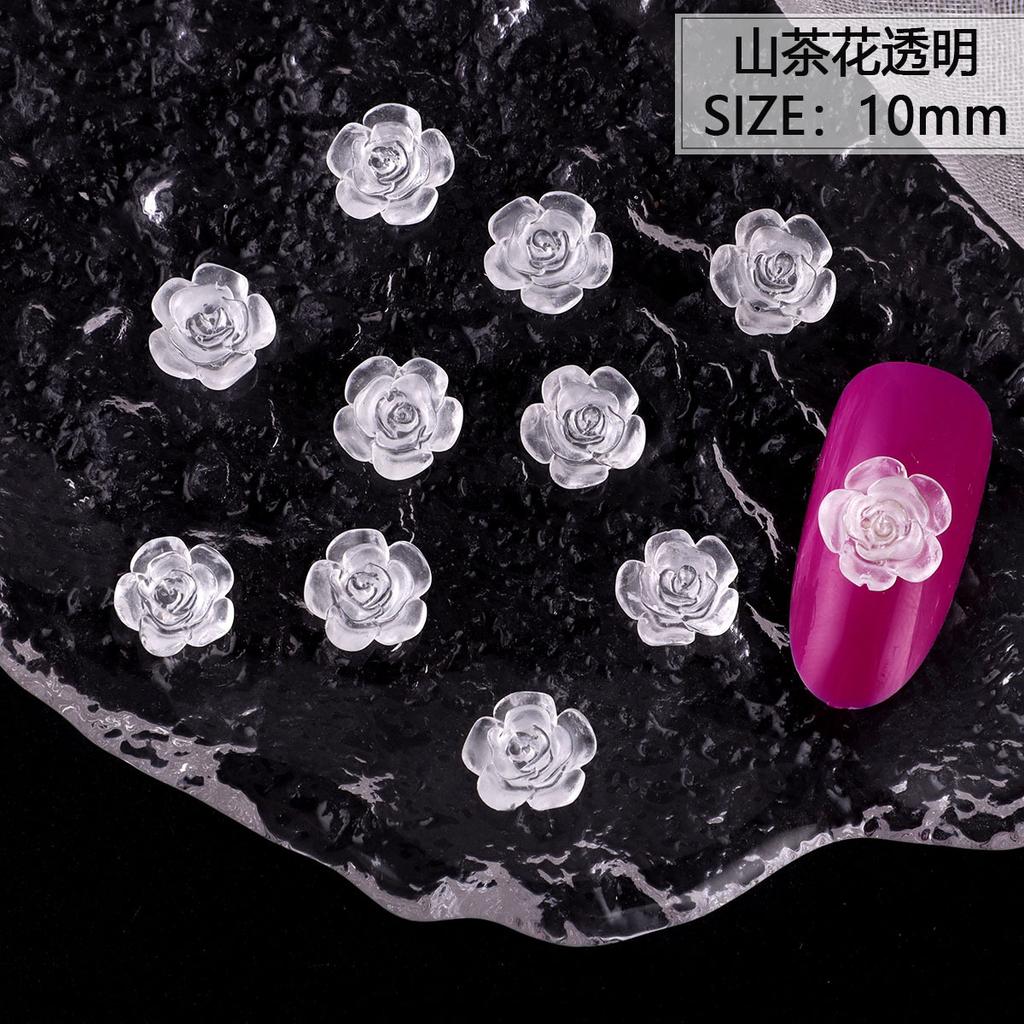 Nail Art Resin Camellia White Rose Ornament Nail Ice Transparent Three-Dimensional Light Changing Flower Accessories