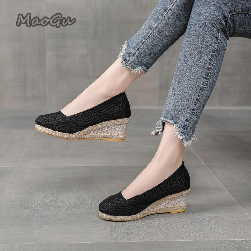 2026 Spring Summer Wedges Comfortable Women's Casual Shoes Breathable Linen Espadrille Pumps Slip-on Daily Wear Shoes Size 34-42