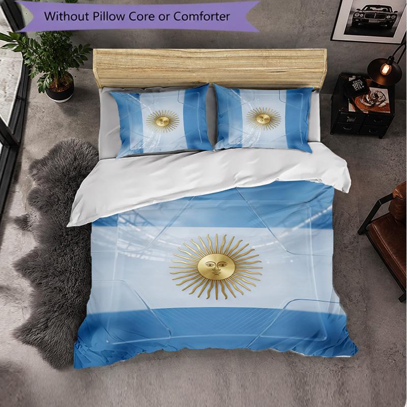 Argentina Football Pattern 3 Pieces Bedding Set Soft Microfiber Duvet Cover with Pillow Cases for Bedroom