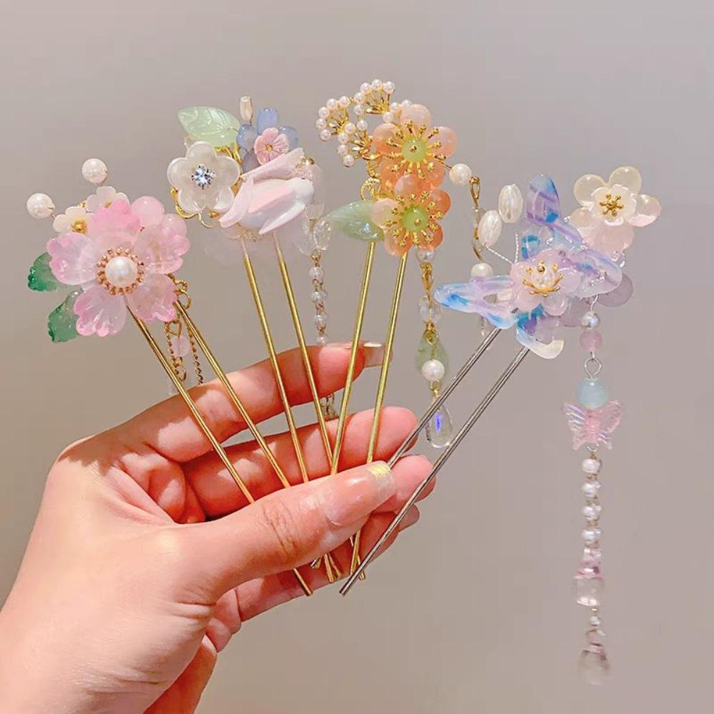 Ancient Style Peach Blossom Hairpin Vintage Chinese Headwear Pendant Hair Stick  Gift