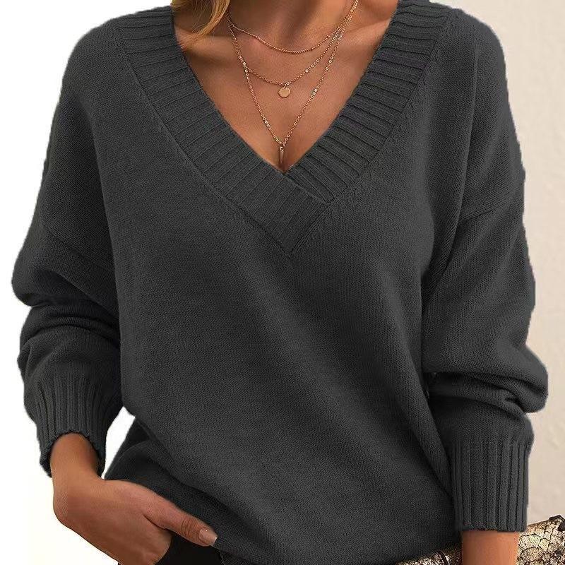 2026 New Women's Pullover Sweater, Loose V-Neck, Casual Versatile Knitwear