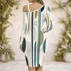 Women S Plus Size Chain Strap Cold Shoulder Long Sleeve Printed Asymmetrical Bodycon Dress