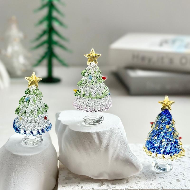 Creative Christmas Tree Miniature Glass Sculpture, Handcrafted Blown Glass Art, Collectibles and Christmas Gifts