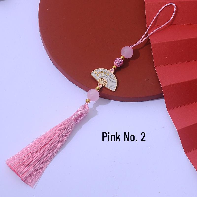 Ancient Style White Tassel Fan Pendant for Hanfu/Qipao Lapel or Phone