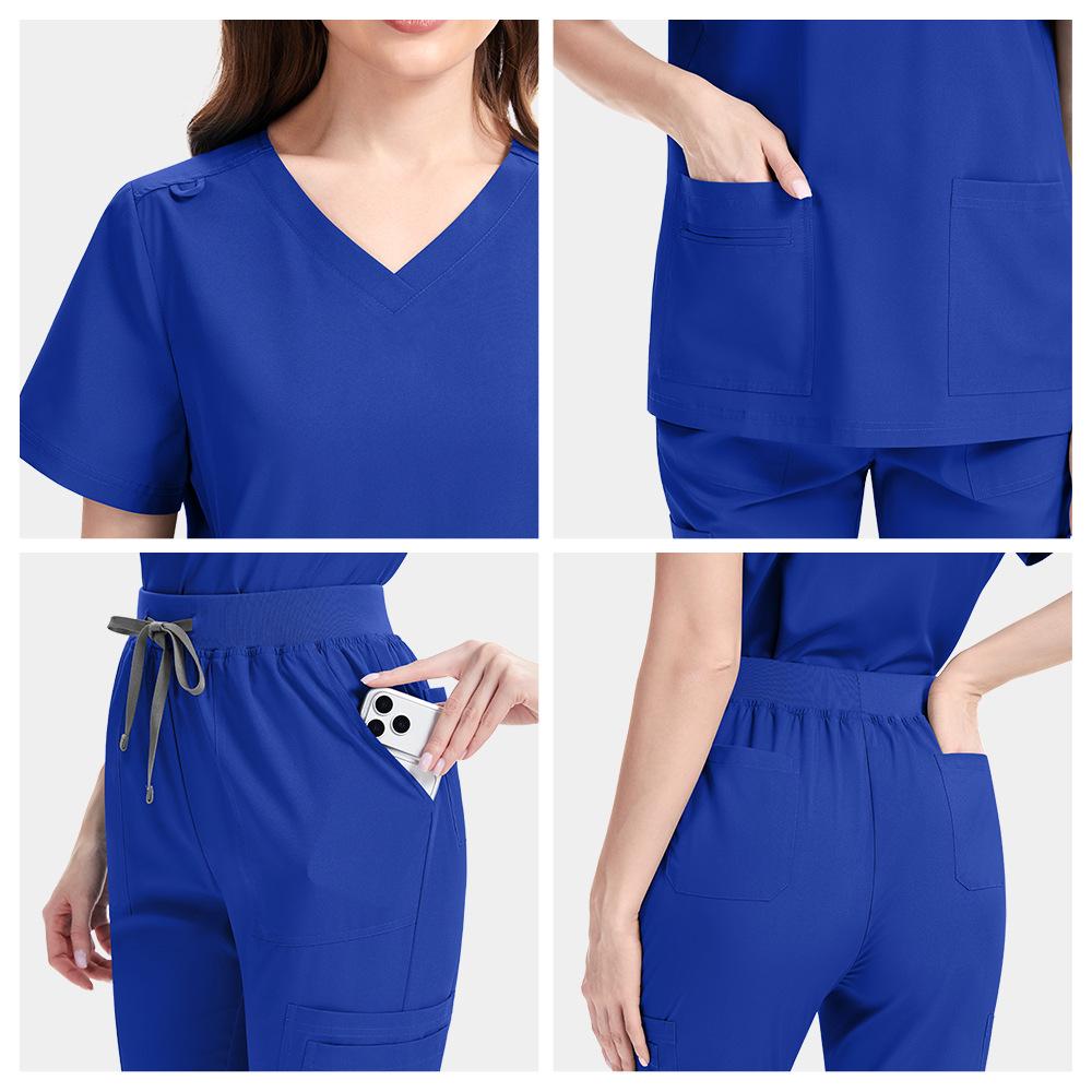 Men'S And Women'S Large-Size Hospital Short-Sleeved Doctor'S Nurse'S Uniform Cotton V-Neck Technician'S Overalls Clinic Beauty Salon Set Export