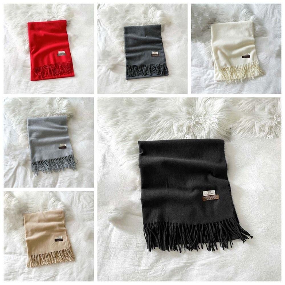 Polyester Classic Wool Scarf Soft Long Neckscarf with Tassel Large Solid Color Shawl  Men