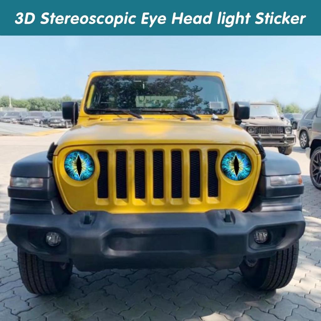 Beast Eyes Headlamp Decals for Jeep Headlights, 3D Round Funny Decals for Truck Car Body, Window, Bumper Decoration (Blue)