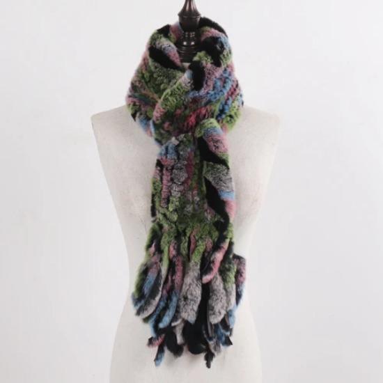 New Lady Knitted Real Rex Rabbit Fur Tassel Scarves Women Winter Warm Natural Rex Rabbit Fur Muffler Thick Knit Real Fur Scarf