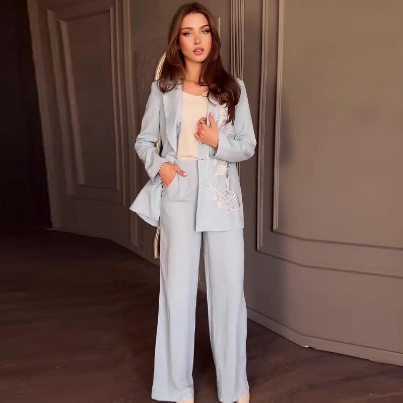 2024 Autumn European & American Elegant Turn-Down Collar Fashion Print Suit Set