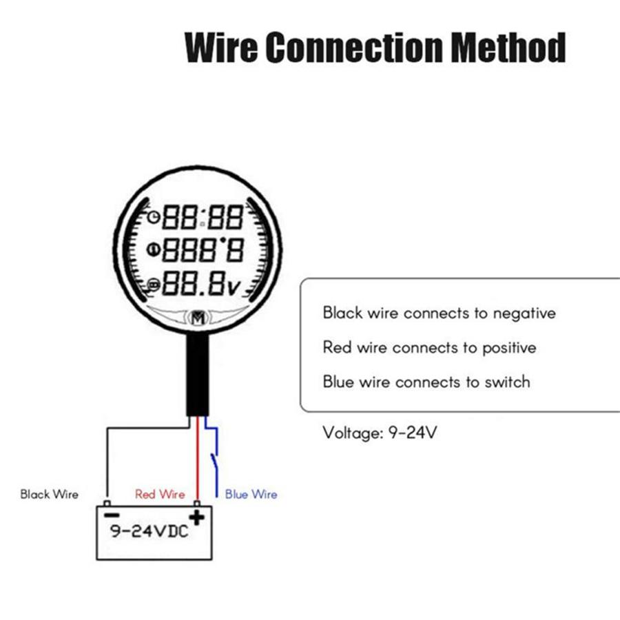 12.5 x 10.8 x 5CM 5 in 1 Motorcycle LED Voltmeter Thermometer Black Waterproof