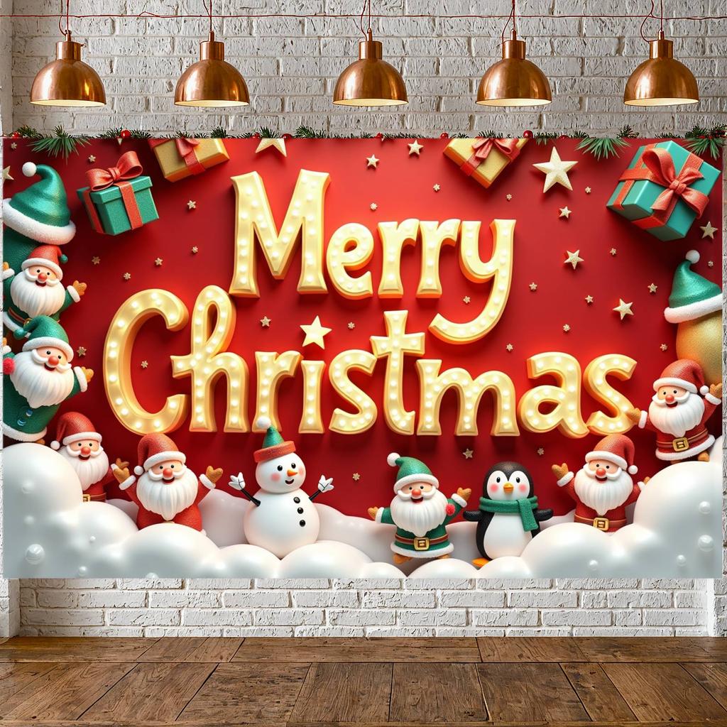 Party Banner Penguin Ornament Christmas Decoration Banner Merry Christmas Banner Lighted Design Christmas Backdrop For Home