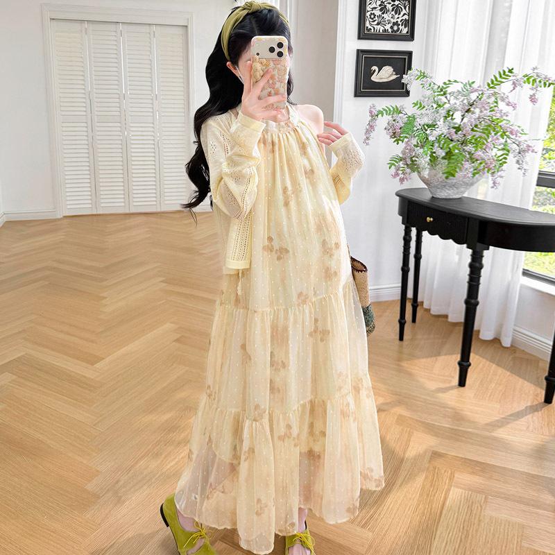 2026 Spring/Summer Floral Maternity Halter Dress & Cardigan Set 2XL