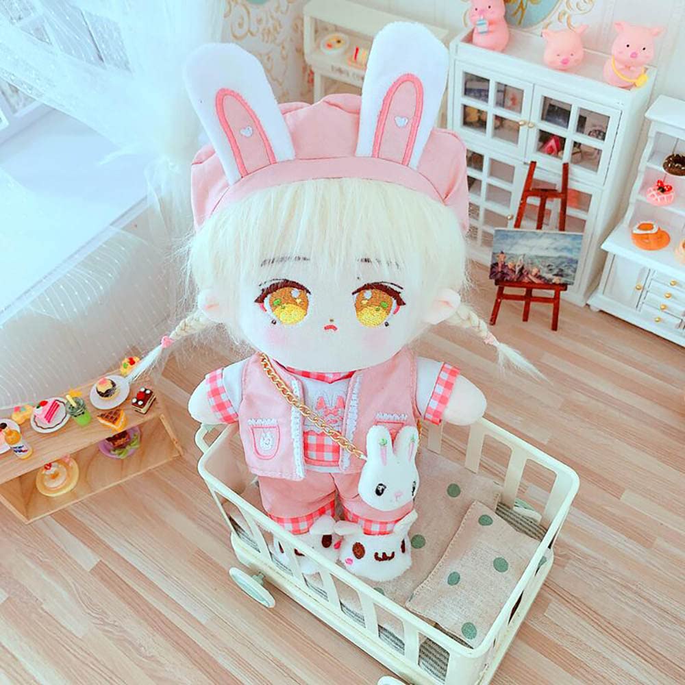 Niannyyhouse 20cm Doll Clothes for Stuffed Animals, Hat + Shirt + Vest + Shorts + Shoes + Packet, 6-piece Set, Cool Rabbit Clothes, Cotton Doll