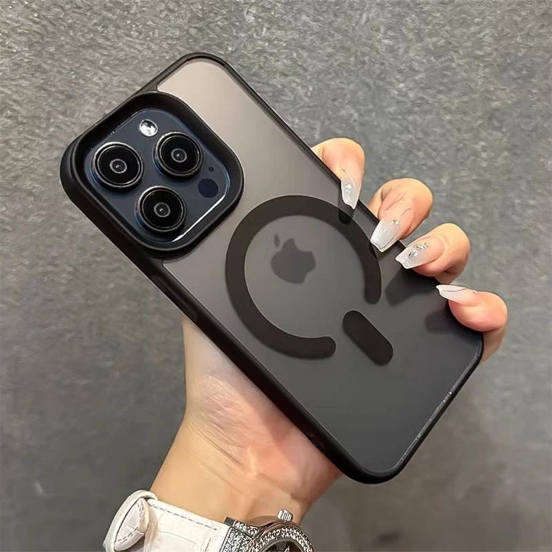 Translucent Matte Magsafe Magnetic Wireless Charge Case for iPhone 16 15 14 13 11 12 Pro Max Plus Jelly Bumper Shockproof Cover