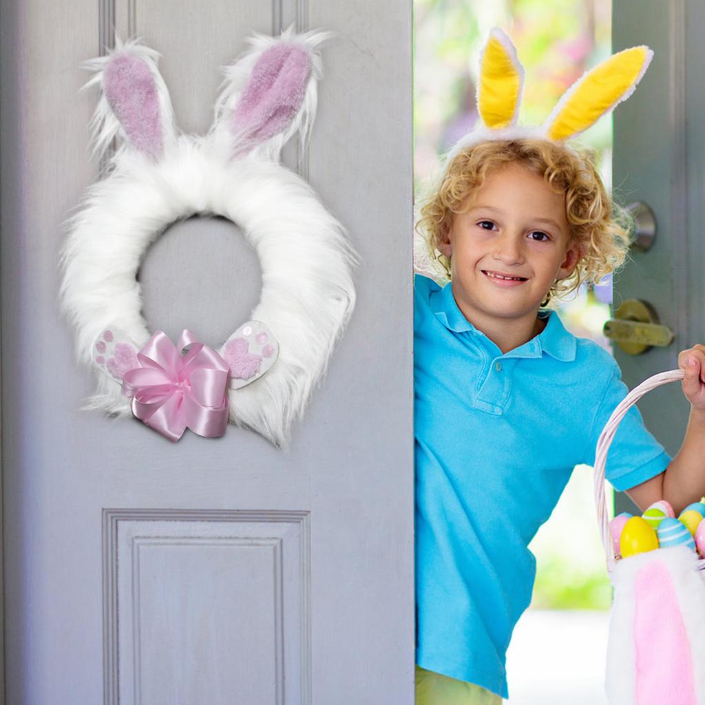 Easter Plush Bunny Wreath With Ears, A Spring-themed Door Sign, Perfect For Window Displays And Party Decorations.