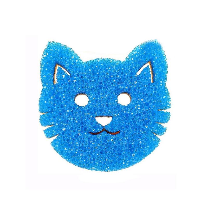 Double Layer Temperature Sensitive Cat Face Sponge Non Scratch for Washing Dishes Pots and Kitchen Items