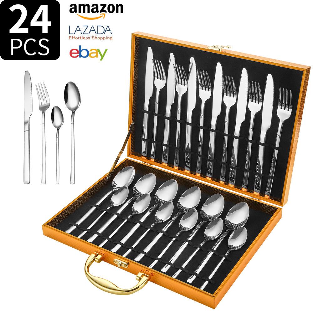 Knight Stainless Steel Tableware Knife and Fork Set 24-piece Set Western Food Knife, Fork and Spoon Gift Box Set