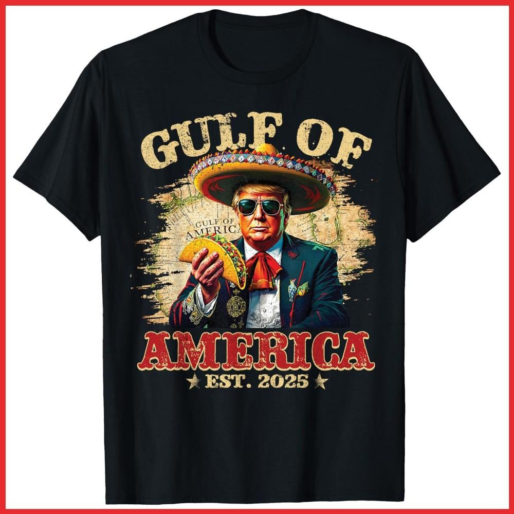 Vintage Gulf Of USA America Est 2025 Funny Trump Black Cotton T-Shirt Unisex T-Shirt XXL