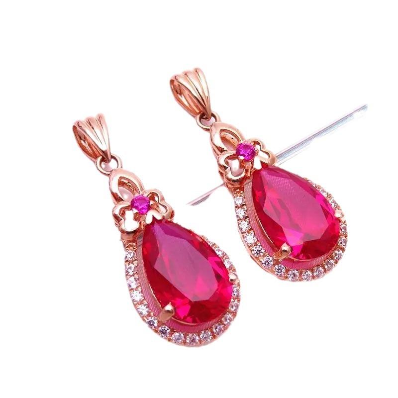 Exquisite Russian 585 Purple Gold Temperament Ins Cold Wind Color Gold Plated Rose Gold Fashion Water Drop Redstone Pendant