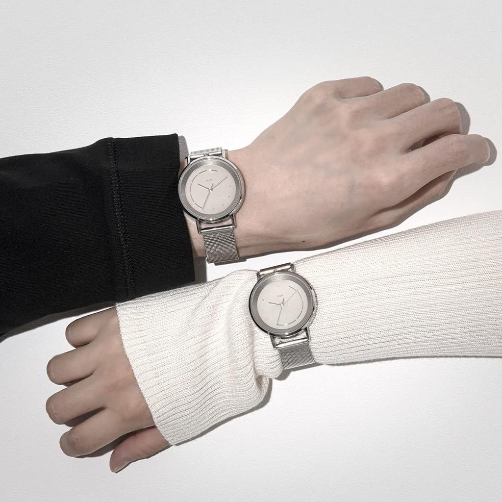 Klon SLIM SOLAR STYLE Tentosen -SILVER MESH- 38mm Solar Watch for Men and Women, Simple Design with Interchangeable Straps
