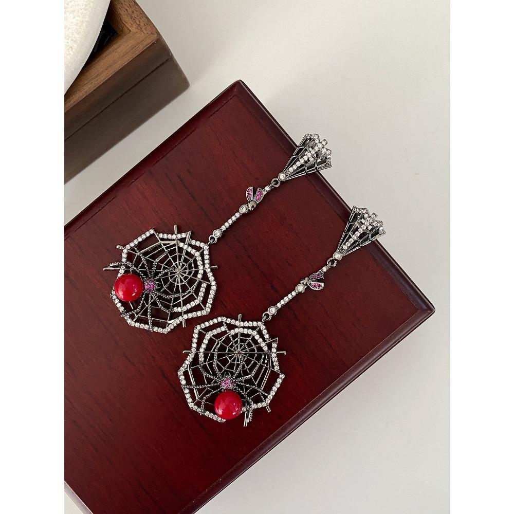 Cercei cu țesut de păianjen negru Set de diamante creativ Cercei lungi de ultimă generație Moda Cercei exagerați întunecați Femei