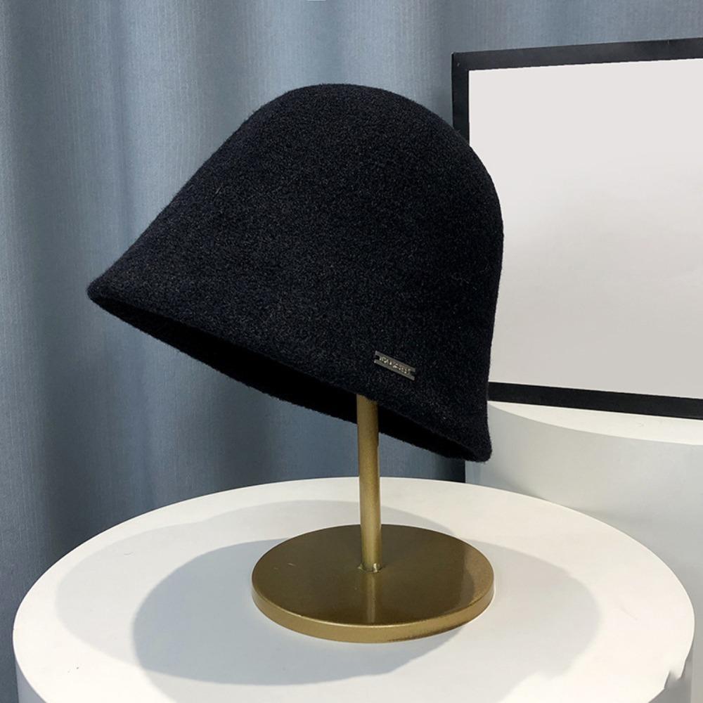 Solid Color Woolen Basin Hat Plush Bucket Hat Retro Fisherman Hat  Women