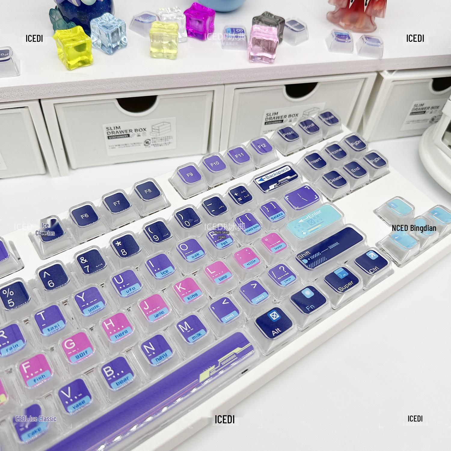 Ice Palace Starry Purple Double-Layer Keycaps: Frosted Dye-Sublimation, Transparent, Universal Magnetic Switch, Four-Sided Light Transmission.