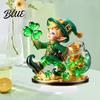 Clover And Gold St. Patrick 2Pcs Ornaments Gnome Coin Decor 2D Acrylic Day Ornament with Green Holiday Decoration Base