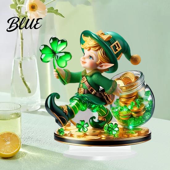 Clover And Gold St. Patrick 2Pcs Ornaments Gnome Coin Decor 2D Acrylic Day Ornament with Green Holiday Decoration Base