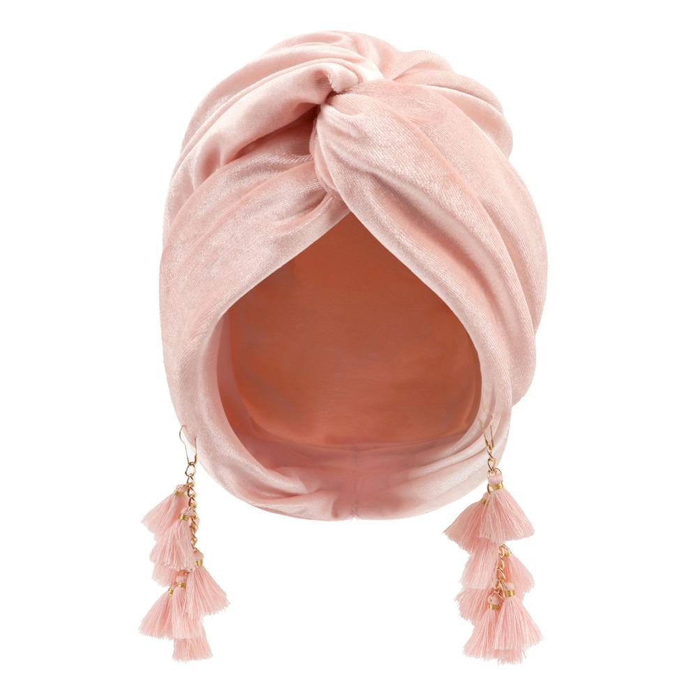 Turban Cap Crossed Pullover Hat Solid Color Beanie Hat Fashionable Fringe Hat  Spring