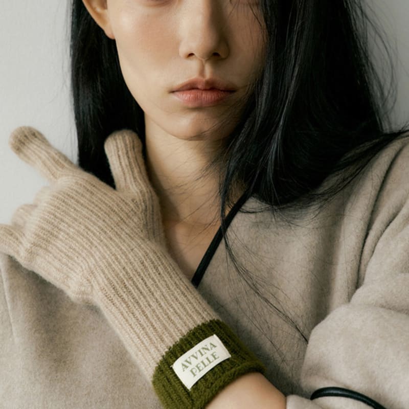 AVVINA PELLE Cashmere Blend Ribbed Knit Gloves (8colors)