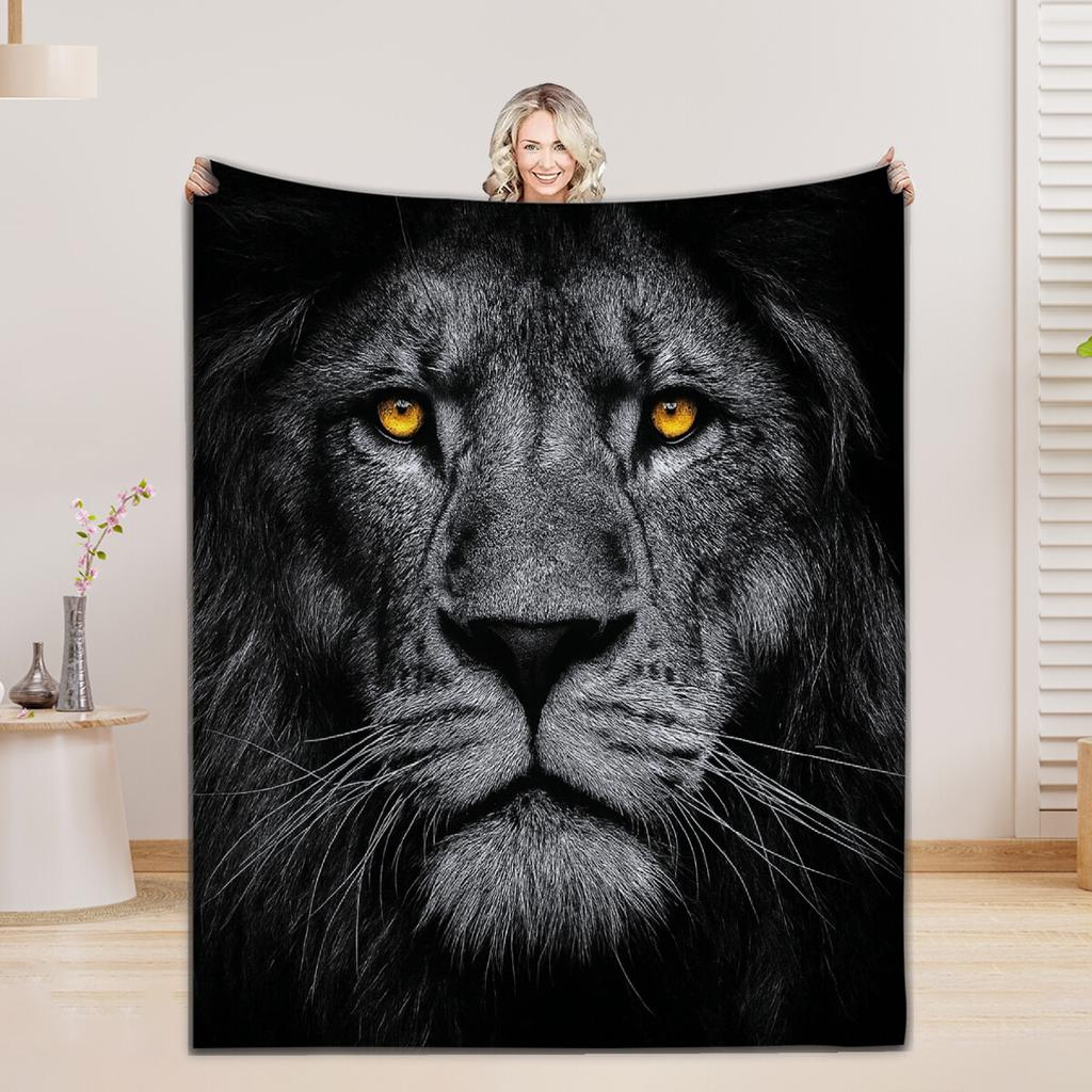 Wolf Lion Animal Print Flannel Blanket Comfortable Soft for Home Decoration Customizable Size Family Living Room Decor