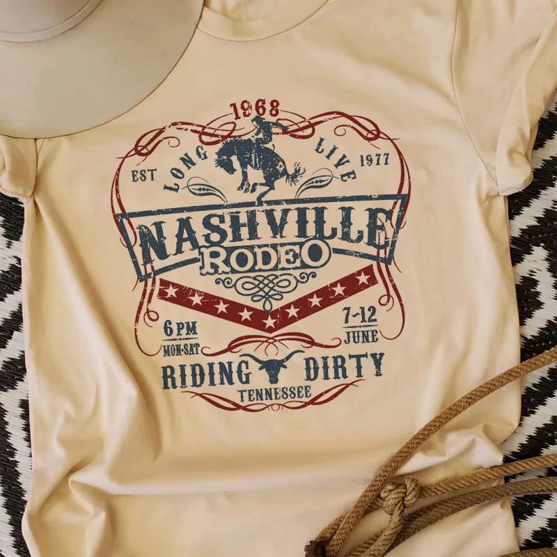 Nashville Rodeo Western Grafik T-Shirt Damen Vintage Cowgirl Tennessee Country Musik T-Shirt Damen Süßes Hippie T-Shirt Oberteile