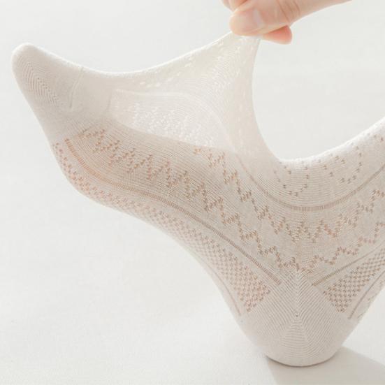 1 Pair Women Summer Socks Mid-tube Thin Shirring Lace Anti-slip Cooling Solid Color High Elasticity Sweat Absorption Adult Home Yoga Socks Piled Socks