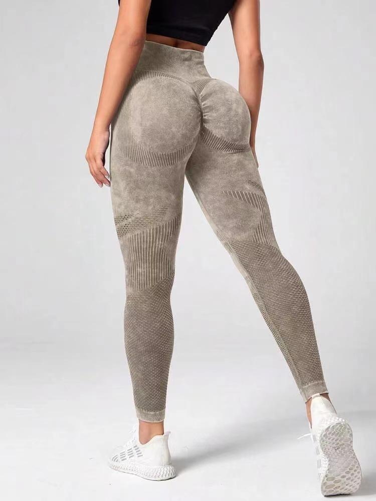High Waist Seamless Yoga Pants - Women's Peach-Lift Tights, Washed Sanded for Fitness