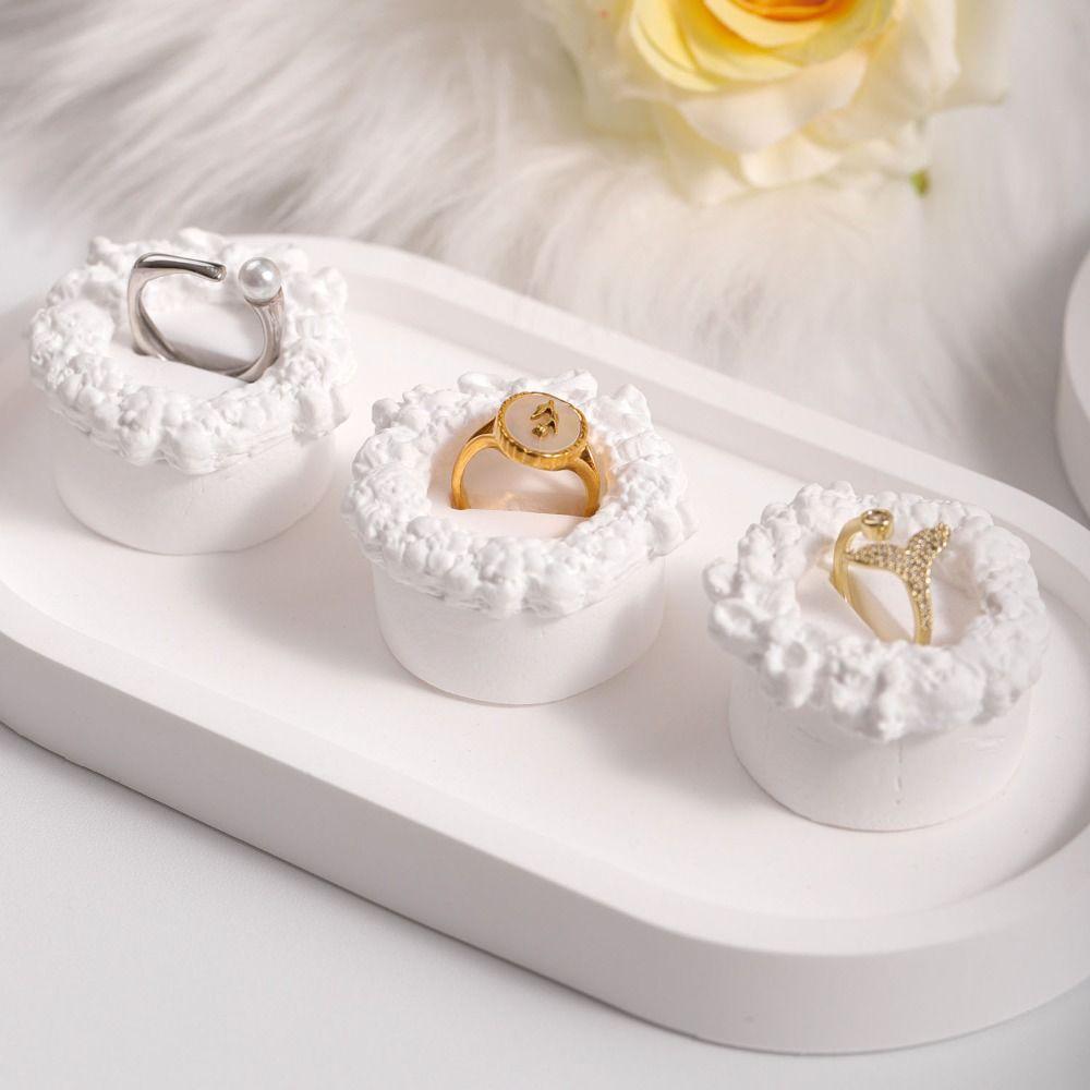 Exquisite Plaster Ring Holder White Gypsum Ring Display Rack Cake Shape Ring Stand  Photo Props