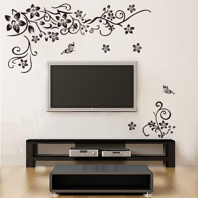 Beautiful Butterfly Vine Flower Vinyl Wall Decals Featuring Stylish Plant Theme For Home Enhancement