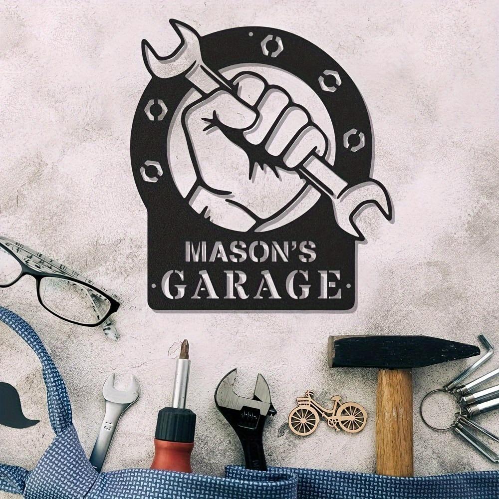 Metal Wall Sign Custom Garage Door Decor Personalized Name Plate Industrial Home Art