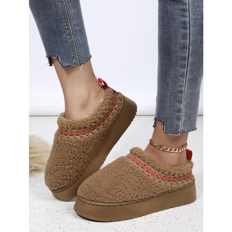 Thick Soles Wear Winter Headscarf Half Slippers, New Ethnic Style Lace Wool Semi-support Snow Cotton Slippers