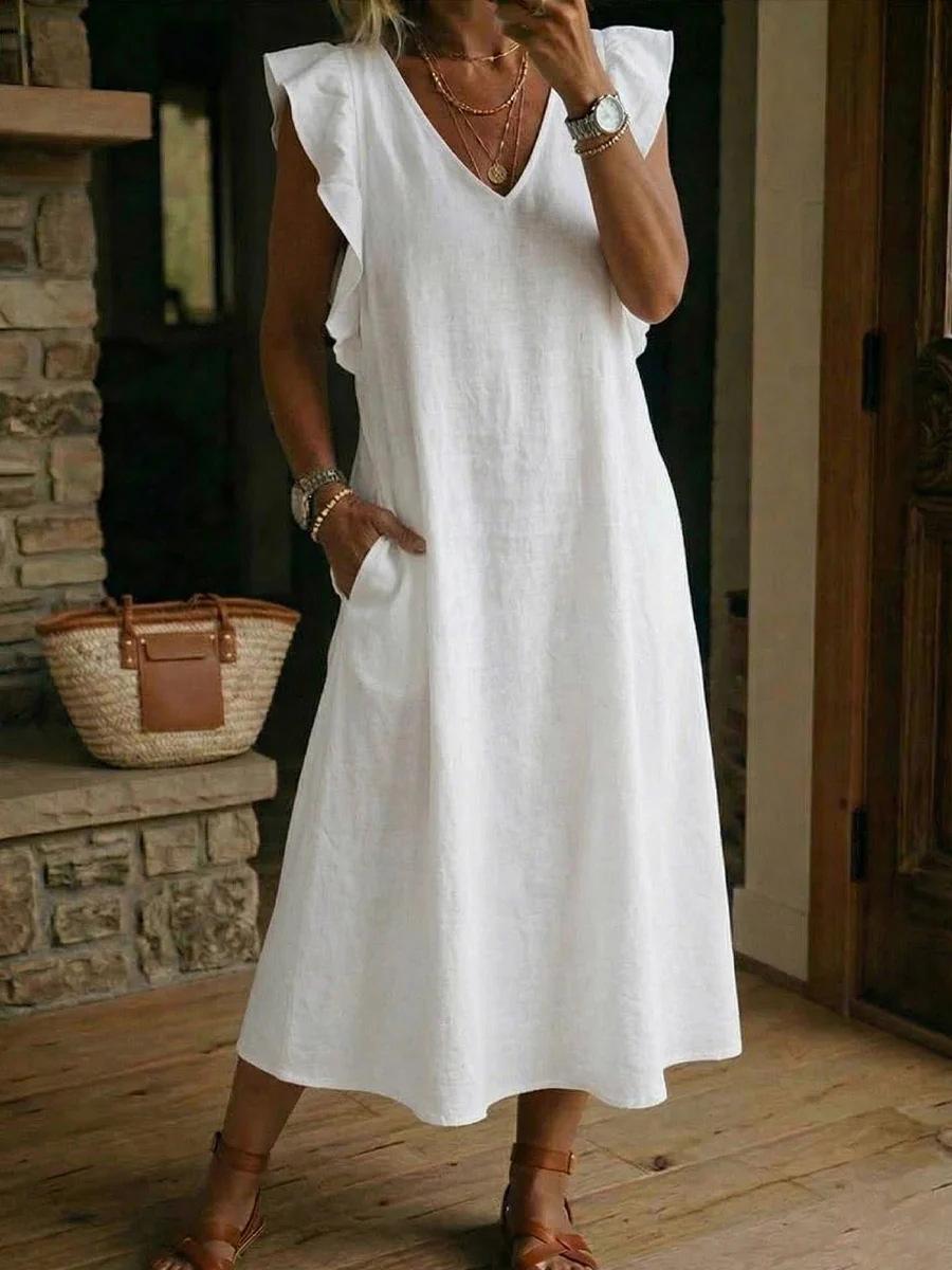 Amazon cross-border women s clothing 2026 European and American cross-border new products summer back straps flying sleeves cotton and linen dress S
