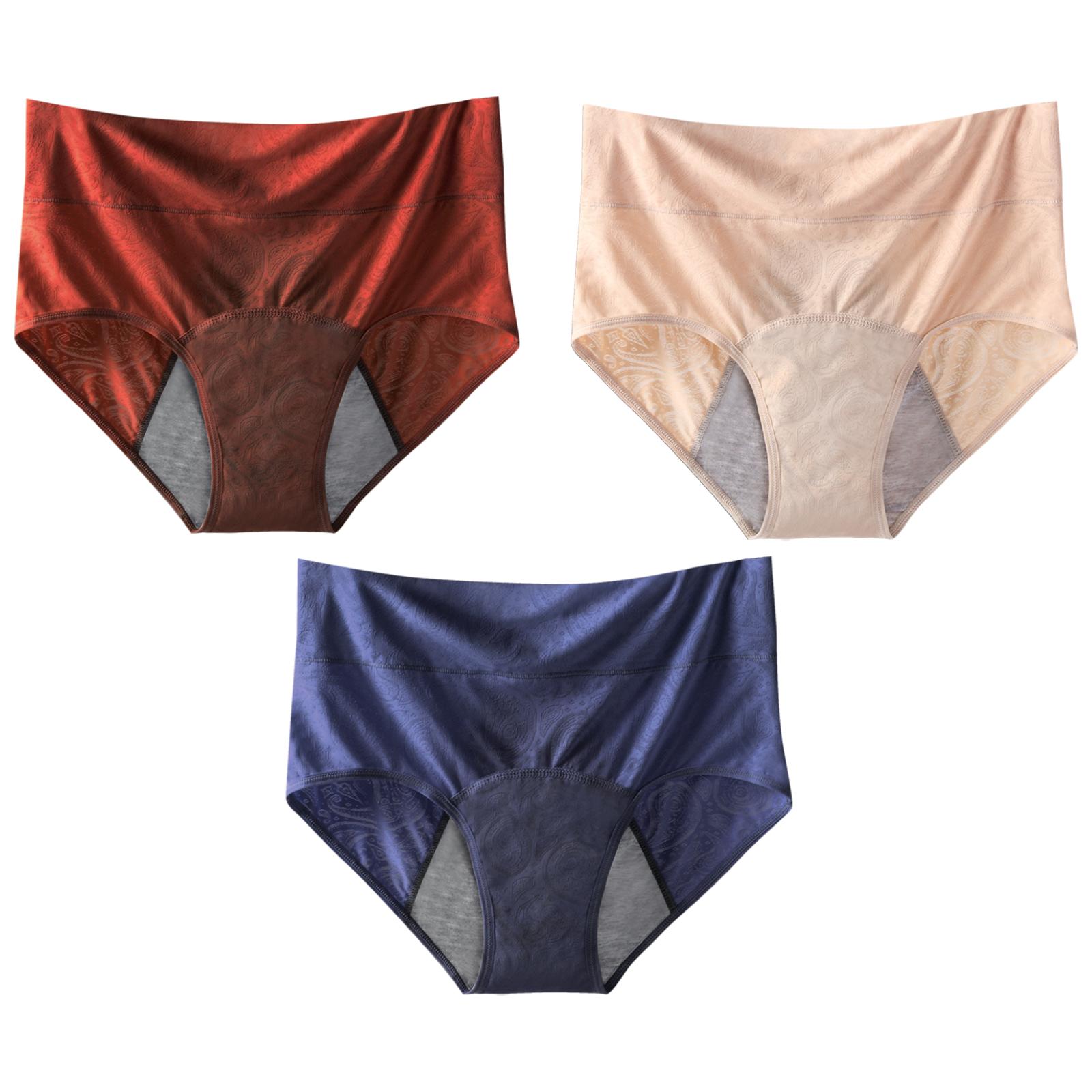 Women s High Waist Leakproof Briefs 3 Pack Breathable Mesh Panties Apricot Blue Camel XS