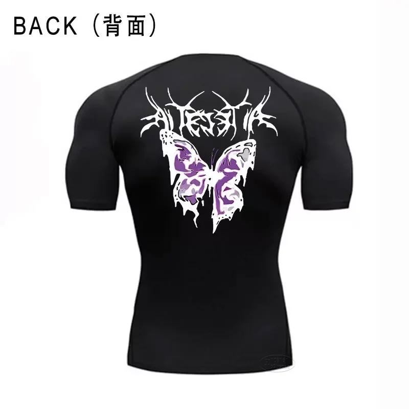 Gym Fitness T-shirt Sports Exercise Butterfly Print Short-sleeved Men's Running Tight Summer Sportswear Quick-drying Top